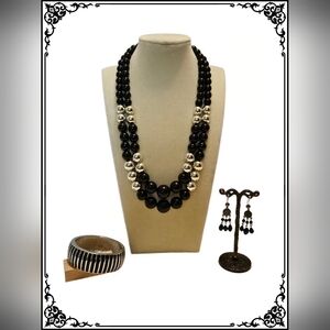 Black & Silver Bead Necklace Set